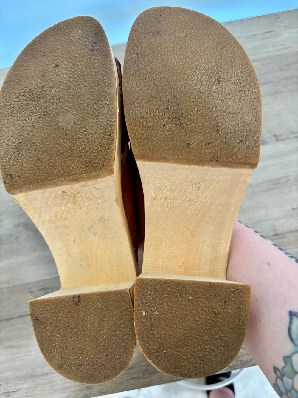 Swedish Hasbeens Anette High Tan Crossband Leather Clogs - Picture 9 of 16